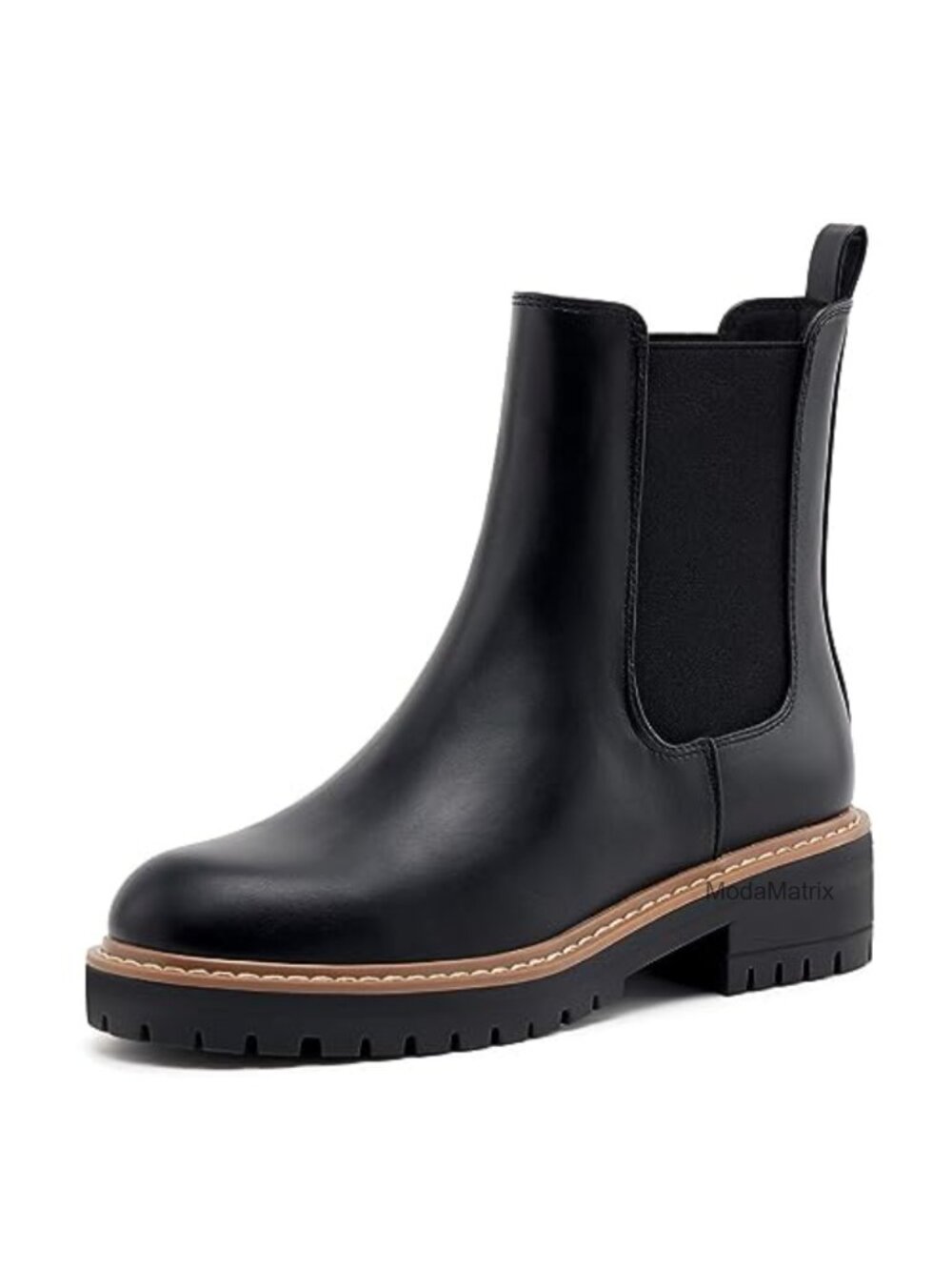 Women's Chelsea Ankle Booties Faux Leather Slip On Chunky Block Heel